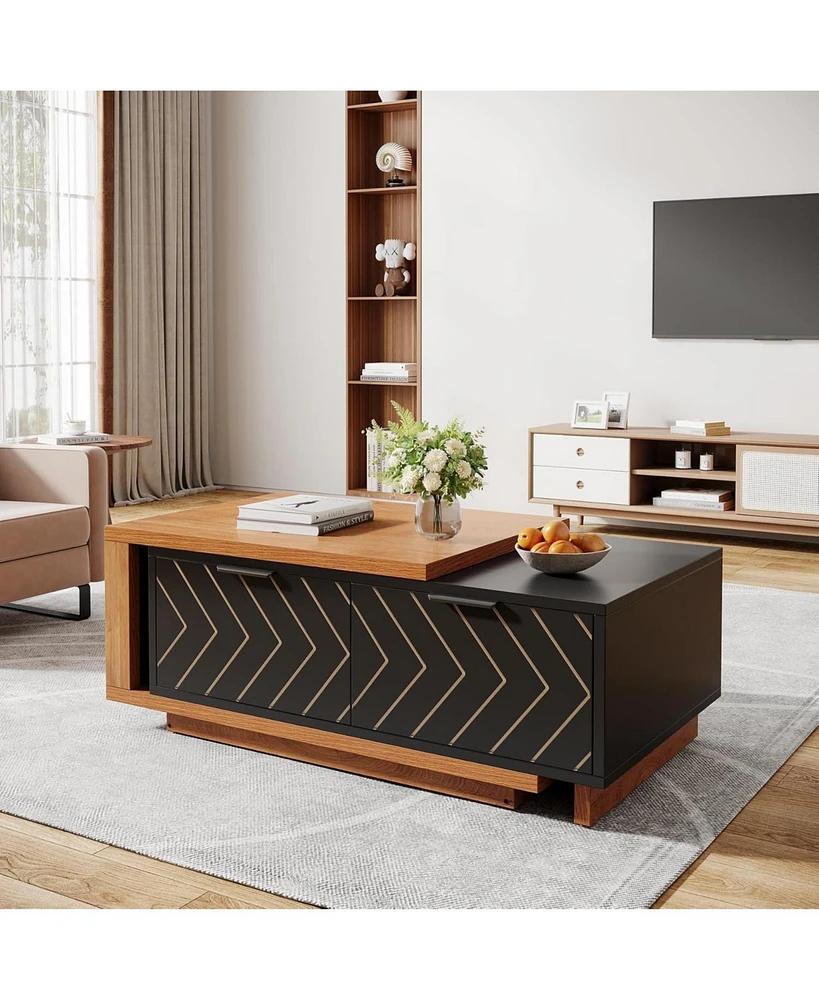Tribesigns Extendable Coffee Table with 2 Storage Drawers, Dual-Tone Center Sliding Tabletop