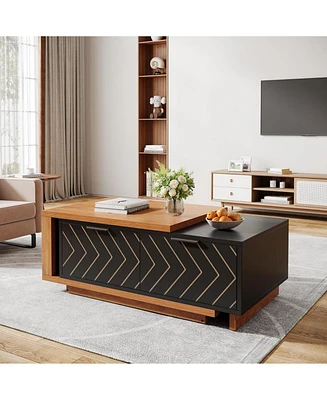 Tribesigns Extendable Coffee Table with 2 Storage Drawers, Dual-Tone Center Sliding Tabletop