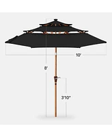 Best Choice Products Woodgrain Pattern 10ft 3-Tier Solar Patio Umbrella w/ 24 Led Lights