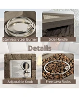 Mondawe 28-inch Outdoor Propane Fire Pit Table Imitation Stone Square Concrete Propane Fire Pit