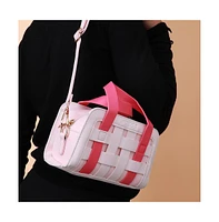 Women's The Weave Camera Mini Sling Bag - Fuchsia Pink & Ivory White