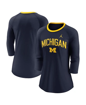 Jordan Women's Navy Michigan Wolverines Tri-Blend Raglan 3/4 Sleeve Top