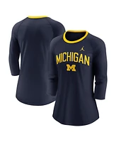 Jordan Women's Navy Michigan Wolverines Tri-Blend Raglan 3/4 Sleeve Top