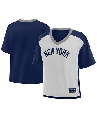 Fanatics Women's Navy/Graphite New York Yankees Oversized Race To Win V-Neck T-Shirt