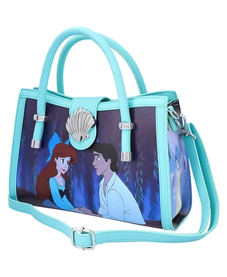 Loungefly Women's Blue The Little Mermaid Kiss the Girl Frame with Buckle Closure Crossbody Bag