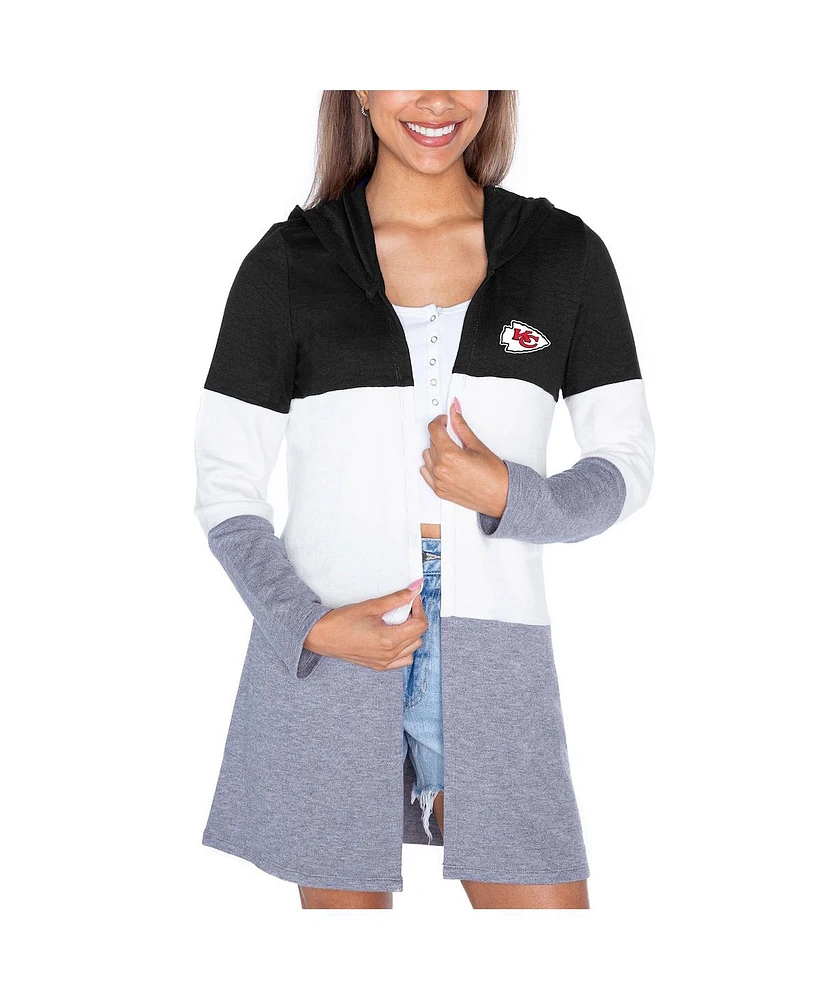 Gameday Couture Women's Black Kansas City Chiefs Tri-Blend Color Block Lightweight Cardigan Hoodie