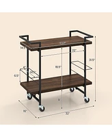 2-tier Home Bar Cart with Lockable Wheels and Heavy-Duty Metal Frame