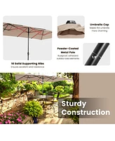 Gymax 15FT Double-Sided Market Umbrella Large Crank Handle Vented Twin Patio
