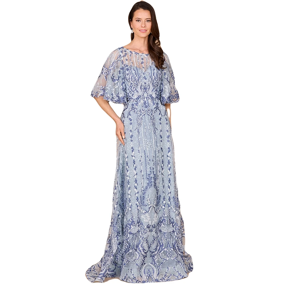 Lara Women's Embroidered, Cape Sleeve A-line Gown