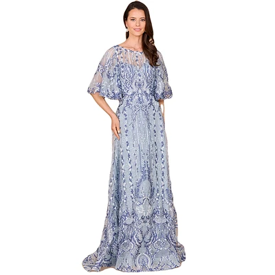 Lara Women's Embroidered, Cape Sleeve A-line Gown