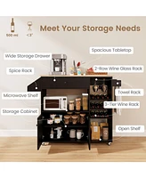 Drop Leaf Mobile Kitchen Island Cart with Power Outlet and Adjustable Shelf