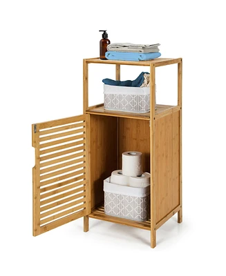 Bamboo Bathroom Storage Floor Cabinet w/Door and Shelf Corner Cabinet