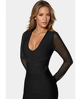 Bebe Women's V-Neck Bandage Dress with Illusion Sleeve