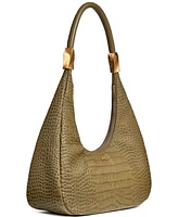 Donna Karan New York Quogue Embossed Croco Leather Small Hobo Shoulder Bag