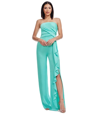 Dress the Population Women's Shawn Ruffled Side-Slit Jumpsuit