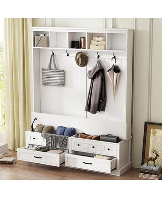 Chic 3-in-1 Entryway Bench with Lift Top Storage, Coat Rack, and 5 Hooks