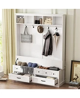 Chic 3-in-1 Entryway Bench with Lift Top Storage, Coat Rack, and 5 Hooks