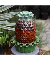LuxenHome Pineapple Ceramic Indoor/Outdoor 17.1-In Tall Tabletop Fountain, Green Top