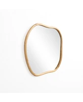 LuxenHome Natural Pine Wood Frame Square Irregular Wall Mirror, Accent and Vanity