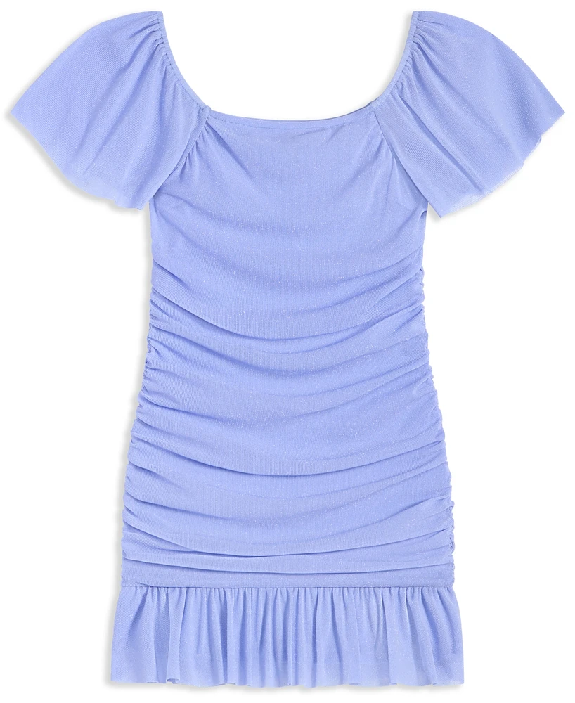 With Jules Big Girls Ruched Flutter-Sleeve Glitter Knit Dress