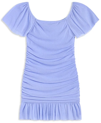 With Jules Big Girls Ruched Flutter-Sleeve Glitter Knit Dress