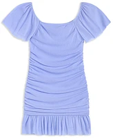 With Jules Big Girls Ruched Flutter-Sleeve Glitter Knit Dress