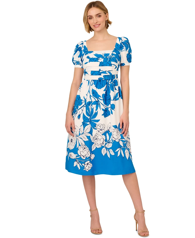 Adrianna Papell Women's Floral-Print Square-Neck A-Line Dress
