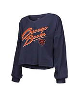 Majestic Women's Caleb Williams Navy Chicago Bears Name Number Off-Shoulder Script Cropped Long Sleeve V-Neck T-Shirt
