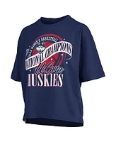 Pressbox Women's Navy UConn Huskies 2025 Ncaa Basketball National Champions World Ball Oversized Slub T-Shirt