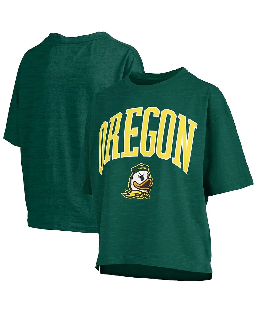 Pressbox Women's Green Oregon Ducks Nelson Arch Over Logo Waist Length Oversized Slub T-Shirt