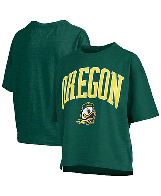 Pressbox Women's Green Oregon Ducks Nelson Arch Over Logo Waist Length Oversized Slub T-Shirt