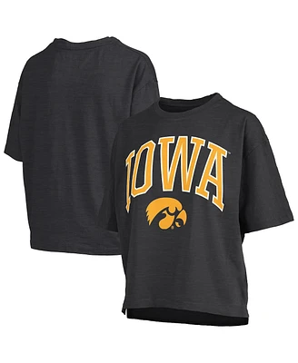 Pressbox Women's Black Iowa Hawkeyes Nelson Arch Over Logo Waist Length Oversized Slub T-Shirt