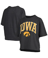 Pressbox Women's Black Iowa Hawkeyes Nelson Arch Over Logo Waist Length Oversized Slub T-Shirt