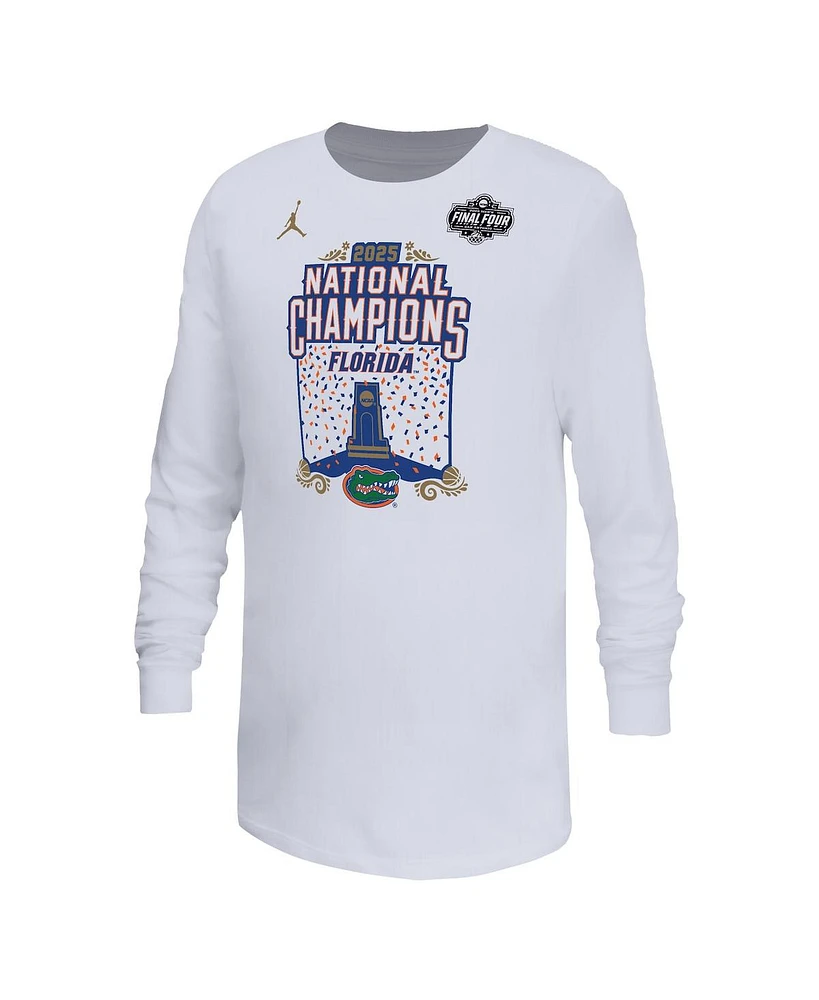 Jordan Big Boys and Girls White Florida Gators 2025 Ncaa Men's Basketball National Champions Expressive Long Sleeve T-Shirt