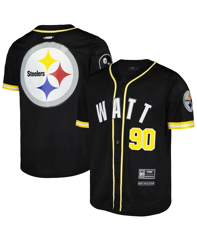 Pro Standard Men's T.j. Watt Black Pittsburgh Steelers Mesh Button-Up Baseball Jersey