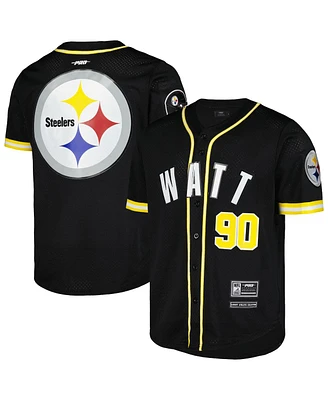 Pro Standard Men's T.j. Watt Black Pittsburgh Steelers Mesh Button-Up Baseball Jersey