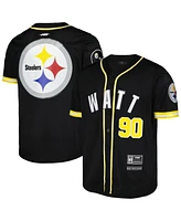 Pro Standard Men's T.j. Watt Black Pittsburgh Steelers Mesh Button-Up Baseball Jersey