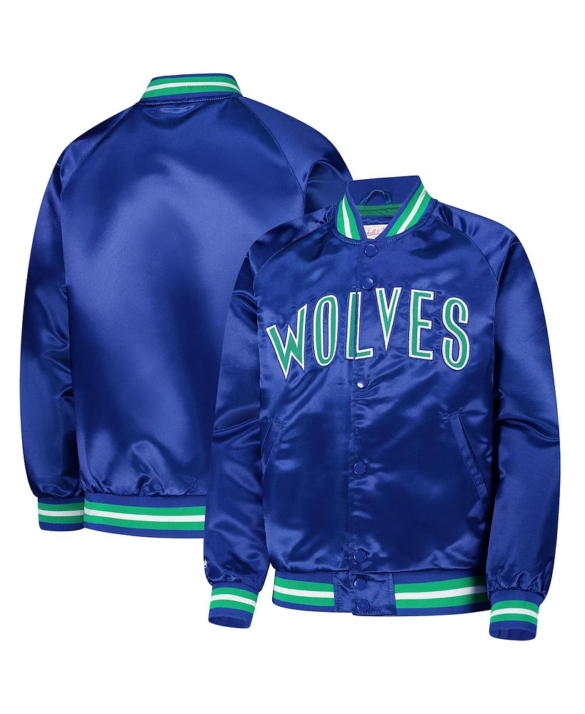 Mitchell & Ness Big Boys and Girls Royal Minnesota Timberwolves Hardwood Classics Satin Raglan Full-Snap Jacket