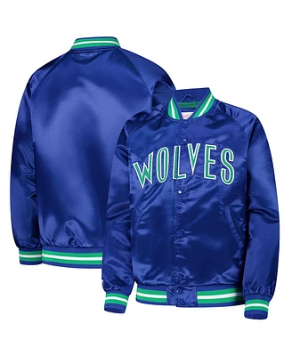 Mitchell & Ness Big Boys and Girls Royal Minnesota Timberwolves Hardwood Classics Satin Raglan Full-Snap Jacket
