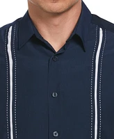 Cubavera Men's Pick Stitch Panel Short Sleeve Button-Down Shirt