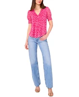 Sam & Jess Petite Printed Puff-Sleeve Pintuck Blouse