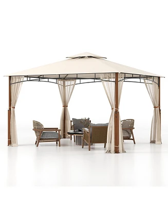 Outdoor Patio Gazebo with Netting and 2-Tier Canopy Roof