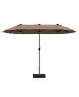 Gymax 13FT Double-sided Patio Umbrella w/ Crank Handle Base Safety Lock
