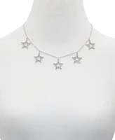 Guess Silver-Tone Pave Star Charm Statement Necklace, 16" + 2" extender