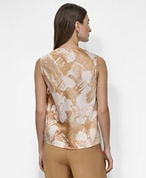Dkny Women's Printed Satin Cowlneck Sleeveless Blouse