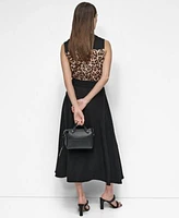 Dkny Womens Sleeveless Leopard Print Blouse Tie Waist Midi Skirt