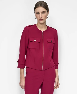 Dkny Women's Zip-Front Collarless Cropped Jacket