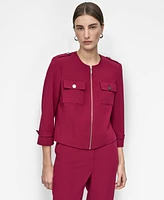 Dkny Women's Zip-Front Collarless Cropped Jacket