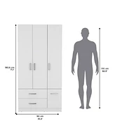 Sebree Armoire Wardrove 71", 4 Doors, Hanging Rod, 3 Cabinets, 6 Shelves, White