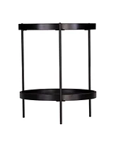 24" Black Manufactured Wood And Iron Round End Table With Shelf